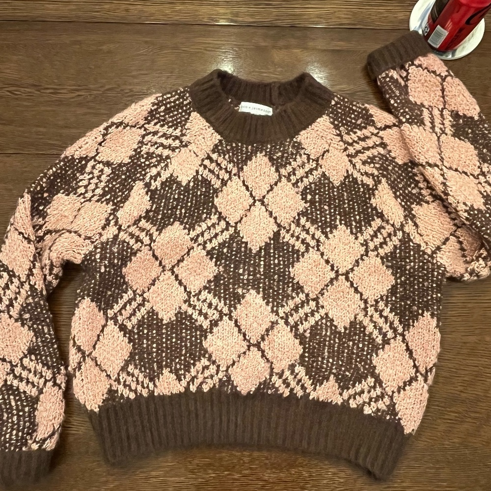 Coco + Jamison Crop Argyle Sweater, Large